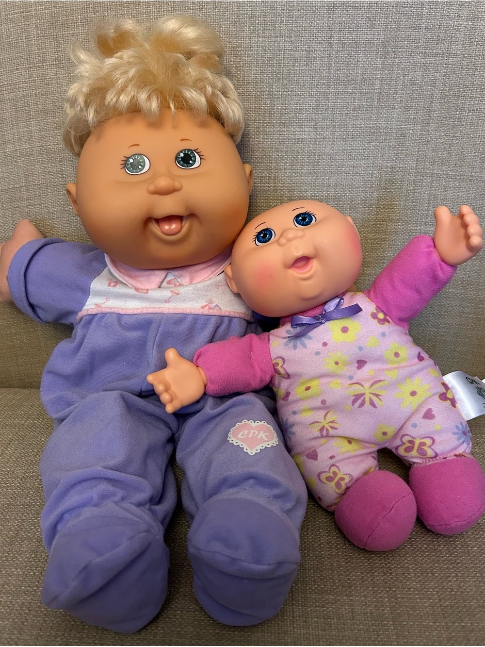 2 Cabbage Patch Kids Purple & Pink Plush Baby Doll